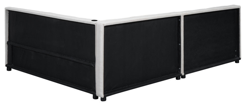 Gewnee Upholstered Queen Size platform bed with USB Ports, Beige