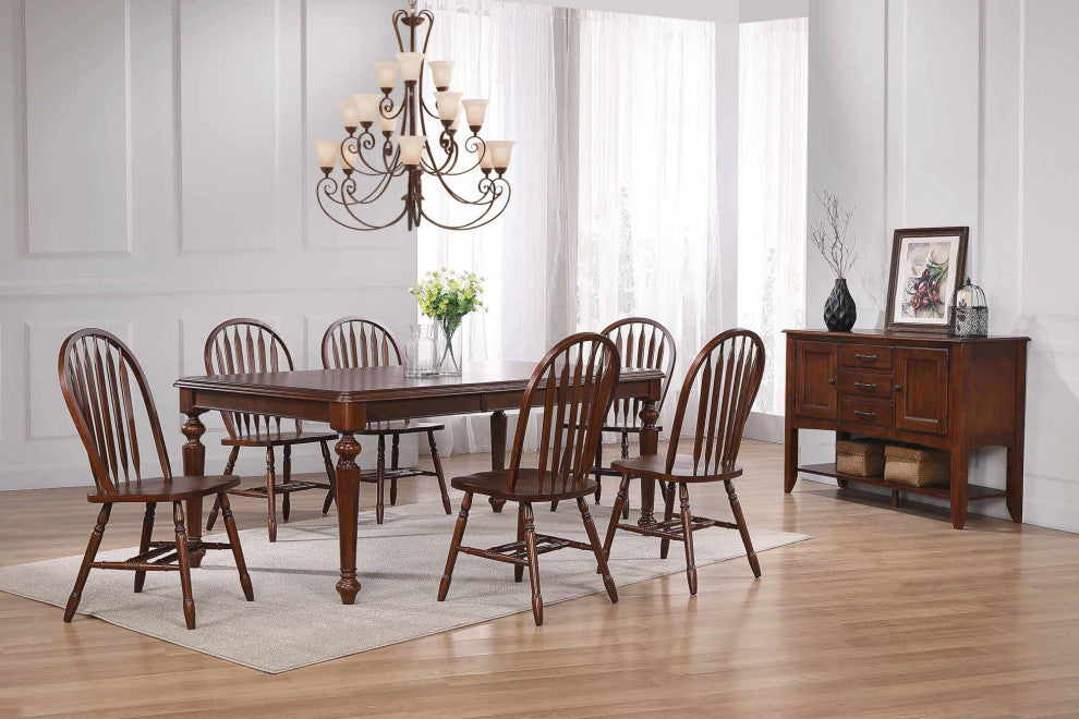 8-Piece 76" Extendable Butterfly Dining Table Set, Chestnut Brown Wood