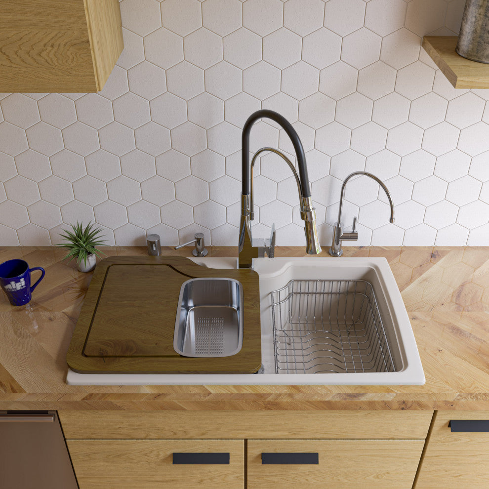 ALFI brand AB3520DI-B Biscuit 35" Drop-In Single Bowl Granite Kitchen Sink