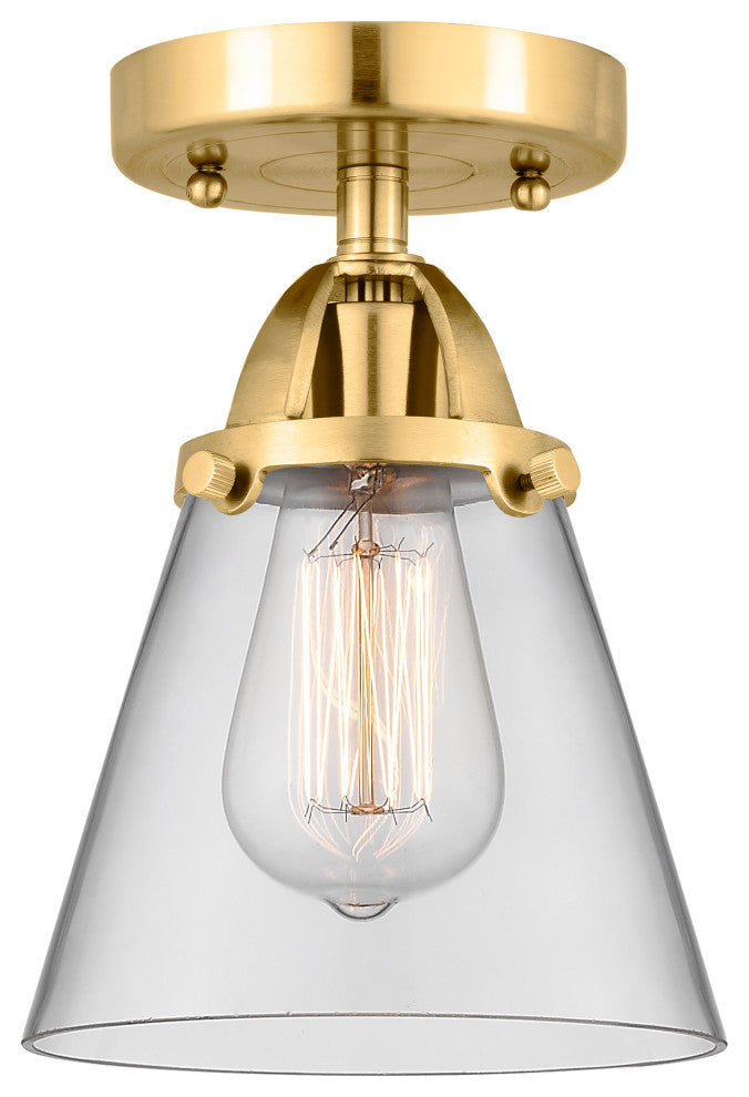 Small Cone Semi-Flush Mount, Satin Gold, Clear, Clear