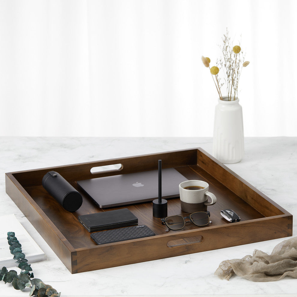 Square Black Walnut Solid Wood Tray Ottoman Tray, 24inch
