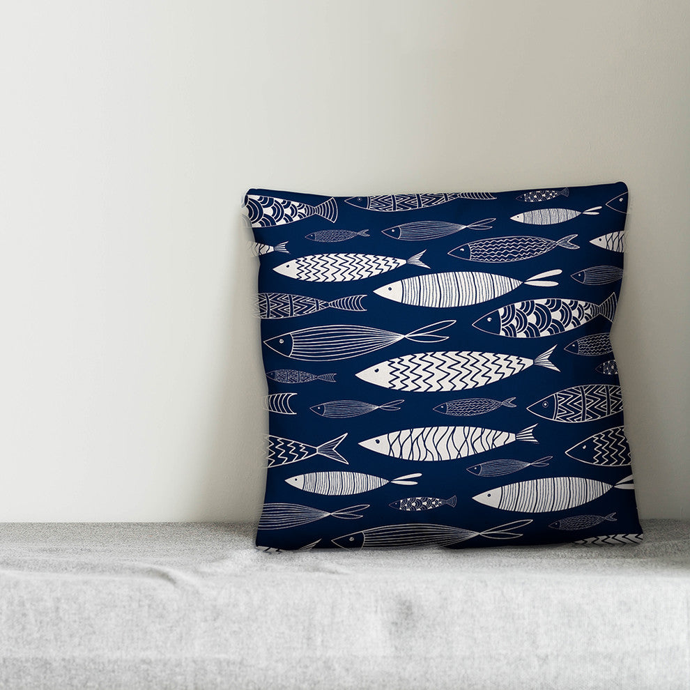 School of Fish Outdoor Throw Pillow, 18"x18"
