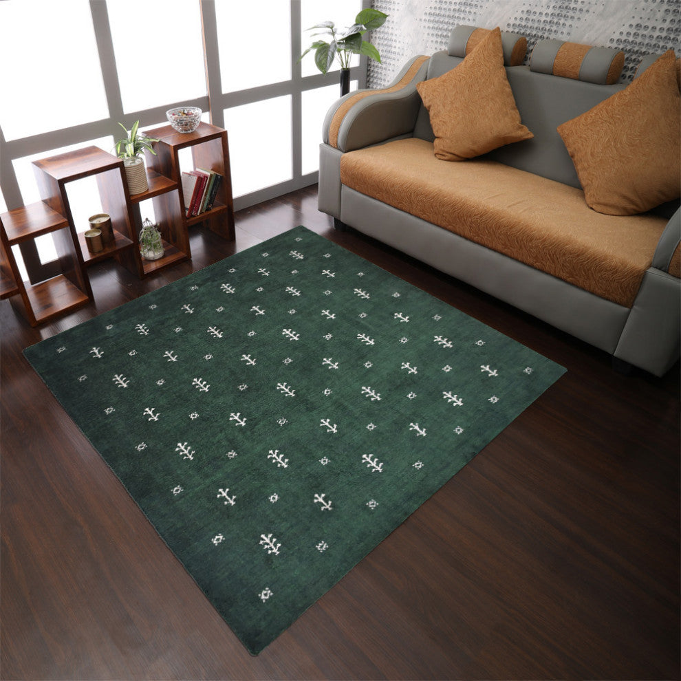 HAND KNOTTED LOOM SILK ECO-FRIENDLY RUGS-10'x10',Square,Green White,Contemporary