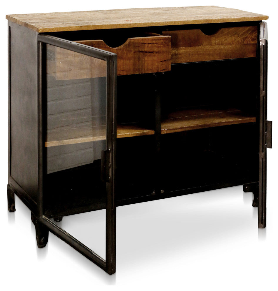 Jasper Two Drawer Accent Cabinet With Natural Wood Top and Drawers Espresso