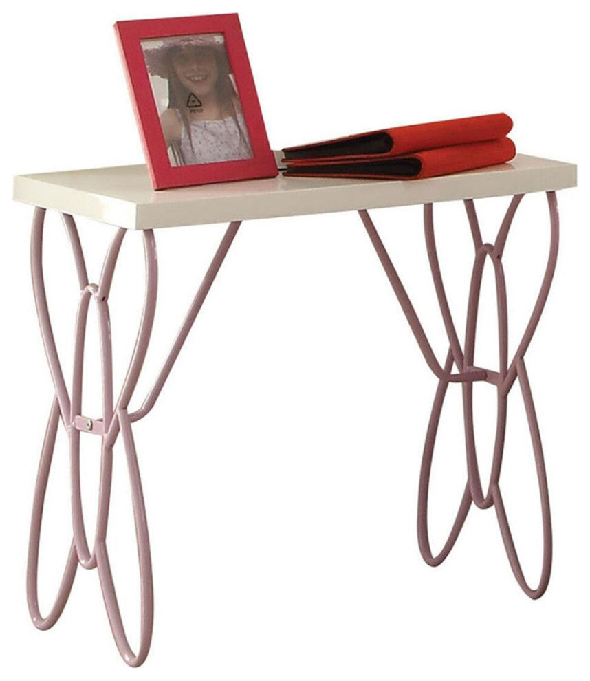 Nightstand with Butterfly Design, White and Light Purple