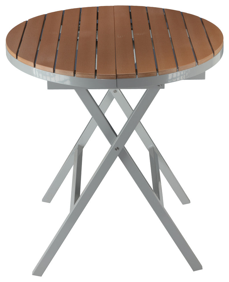 Cortesi Home Avery Aluminum Outdoor Round Folding Table, Poly Wood, Teak