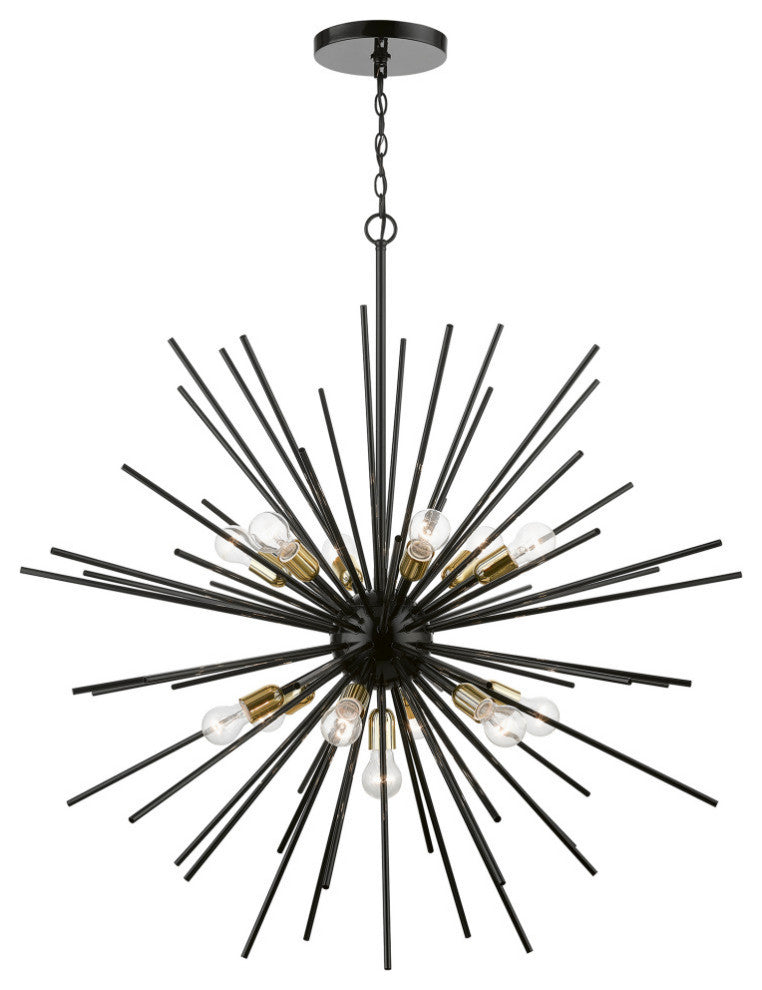 Tribeca 13 Light Shiny Black With Polished Brass Accents XL Foyer Chandelier