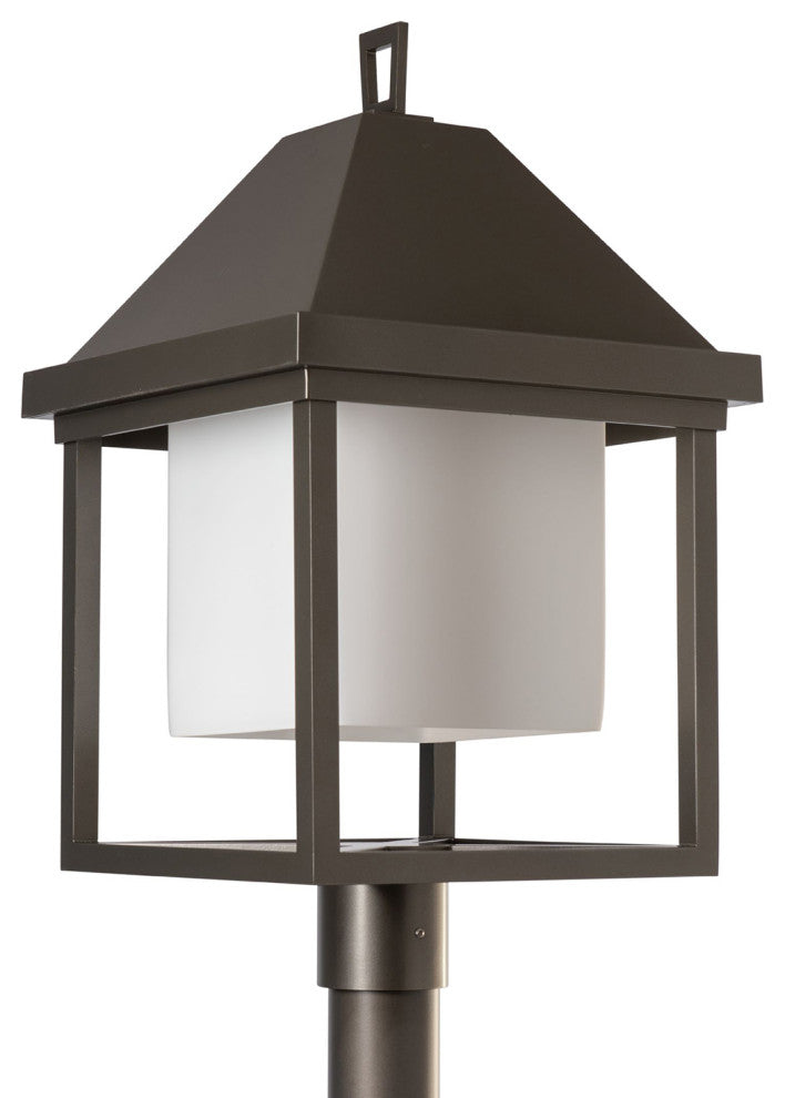 Dorset Dark Sky Friendly Post Light, Coastal Dark Smoke/Opal Glass