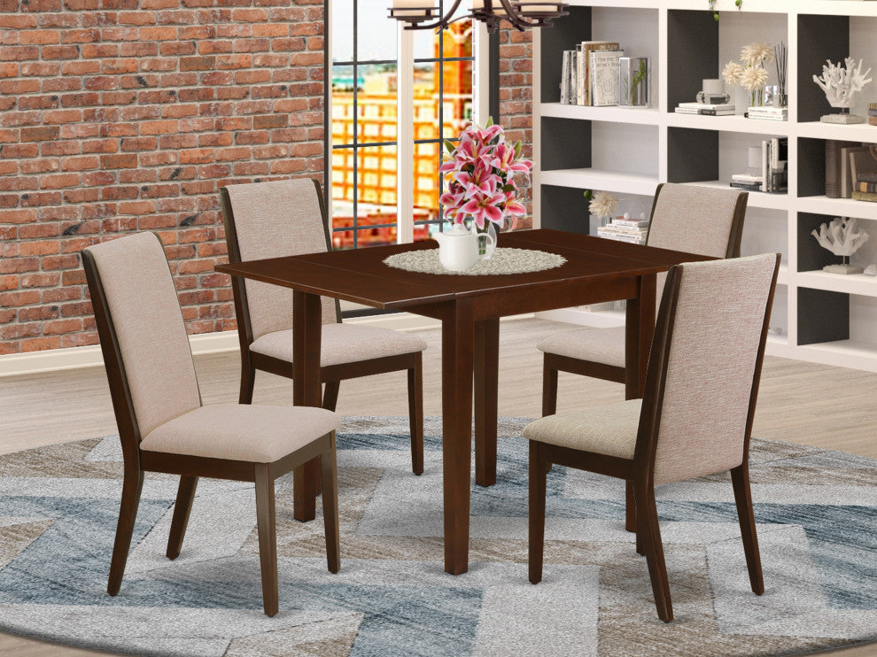 5Pc Dining Set - 4 Parson Chairs,Table Hardwood Structure -High Back & Mahogany