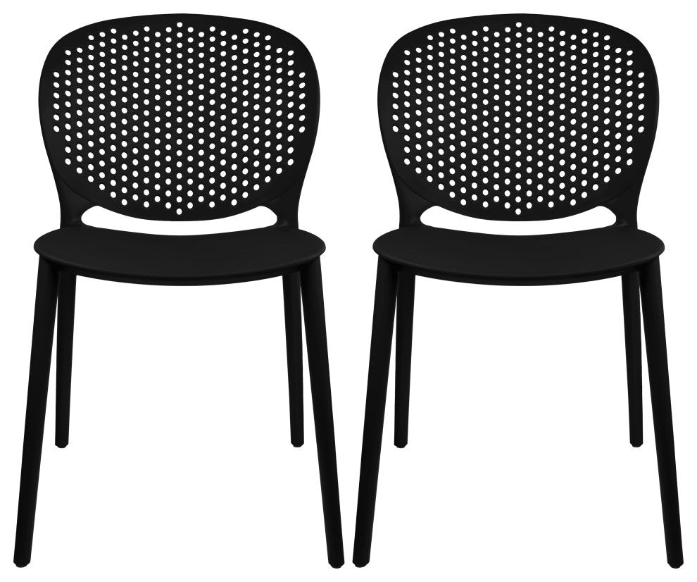 Stackable Plastic Armless Side Dining Chairs Fully Assembled Set of 2, Black