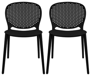 Stackable Plastic Armless Side Dining Chairs Fully Assembled Set of 2, Black