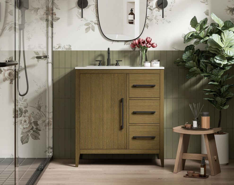 Home Living 32" Single Bathroom Vanity, Chestnut Brown