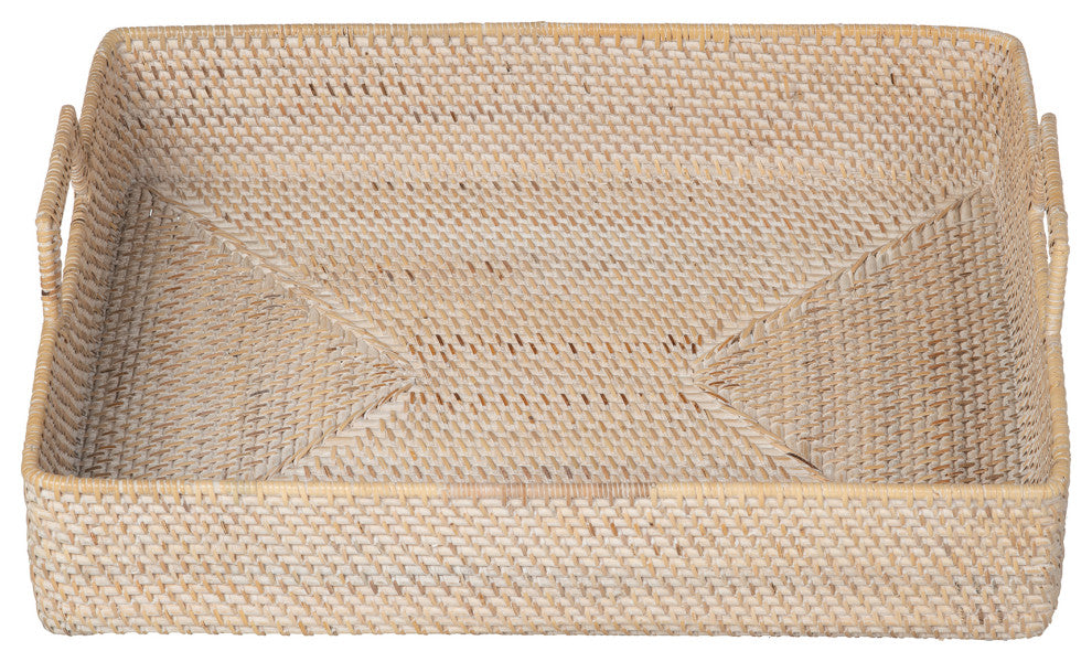 Loma Rectangular Rattan High Wall Serving Tray, Latte