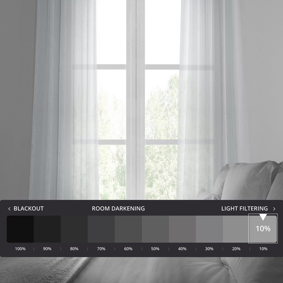 Solid FauxLinen Sheer Curtain, Single Panel, Aspen White, 50"x108"