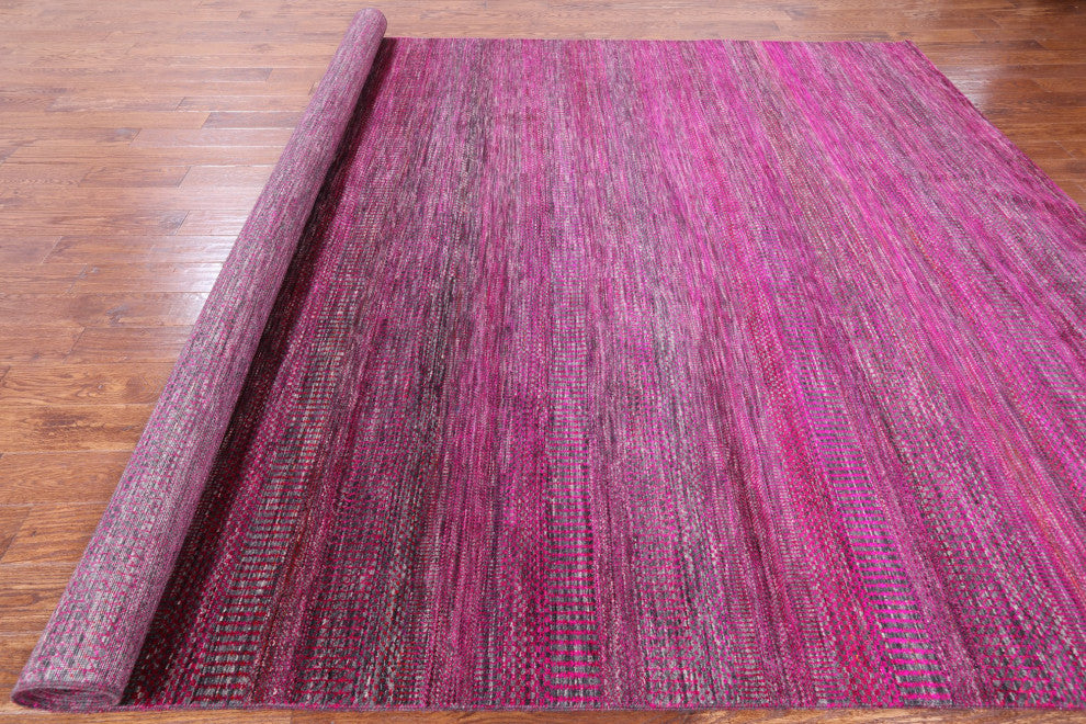 8' 11" X 12' 2" Super Savannah Gabbeh Hand-Knotted Wool and Silk Rug Q6099