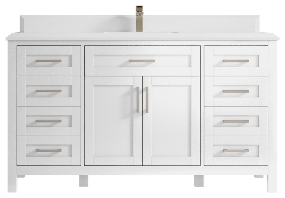Cambridge 60 Single Bathroom Vanity in White 1.5" White Quartz