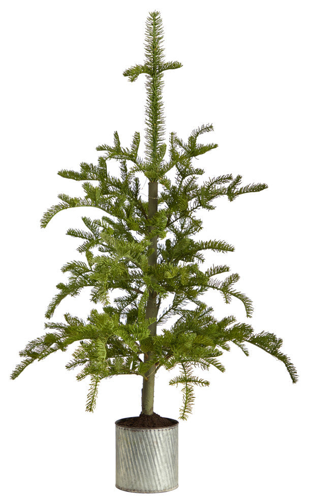 4.5' Pre-Lit Christmas Pine Artificial Tree, Decorative Planter