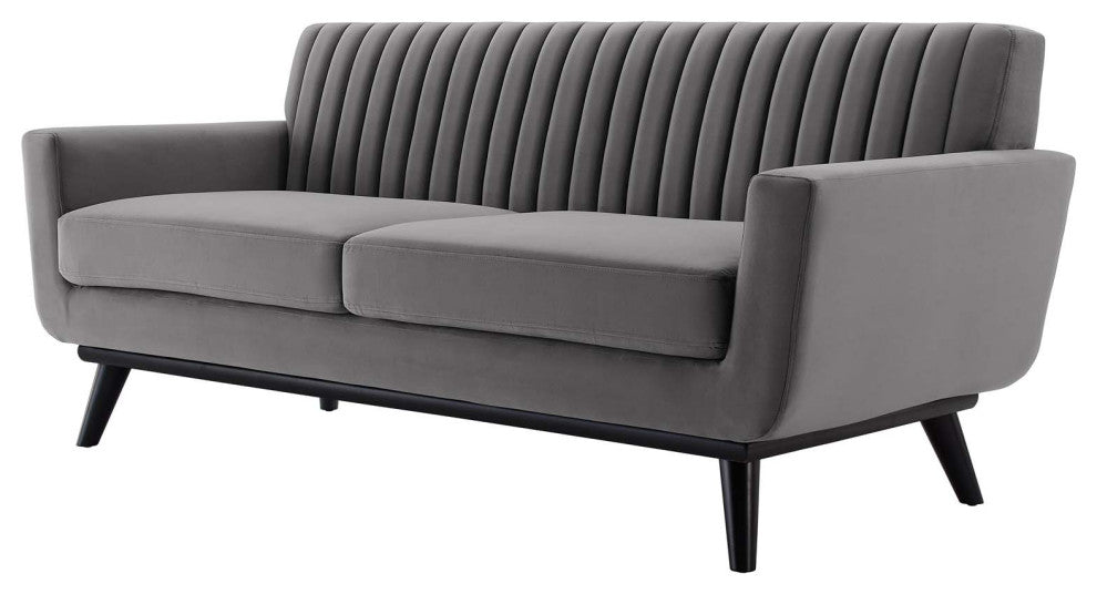 Tufted Loveseat Sofa, Velvet, Gray, Modern, Living Lounge Hotel Hospitality