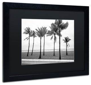 'Florida BW Beach Palms' Matted Framed Canvas Art by Preston