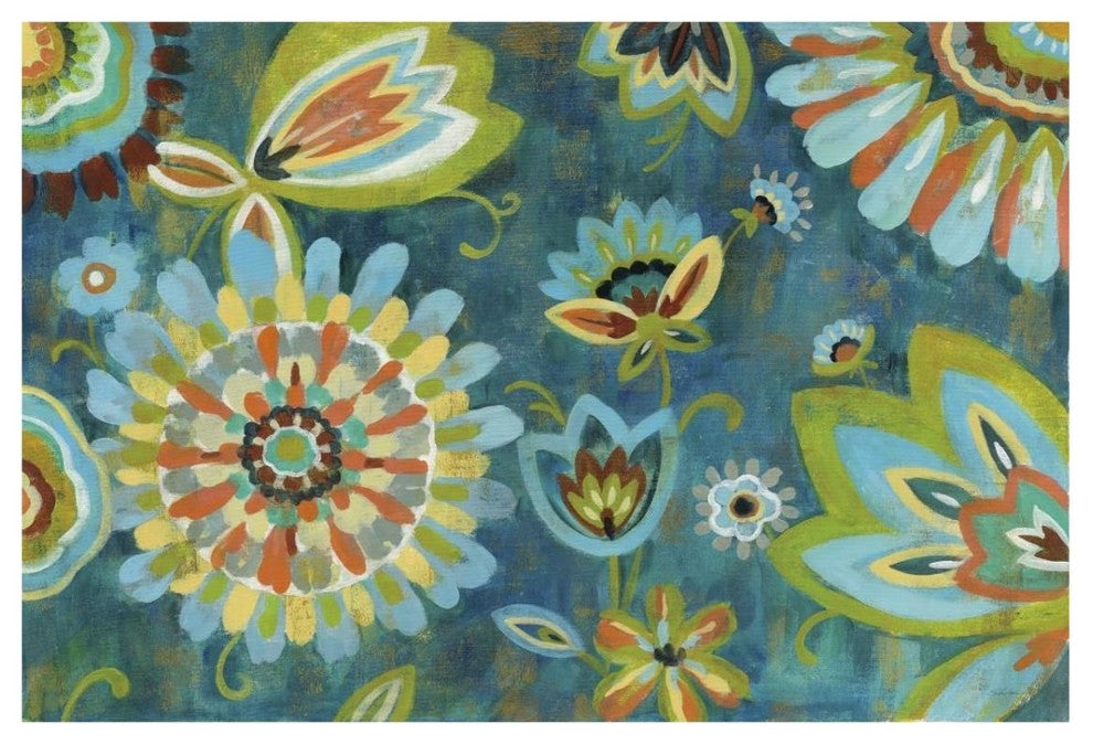 "Decorative Peacock Floral" Digital Paper Print by Silvia Vassileva, 32"x22"