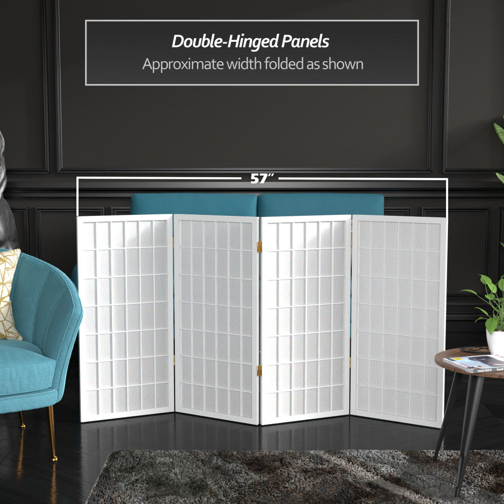 3' Tall Window Pane Shoji Screen, White, 4 Panels