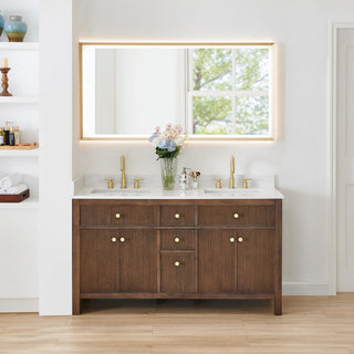 Cerrito Bathroom Vanity, Brown Brushed Oak, 60" Double, With Mirror