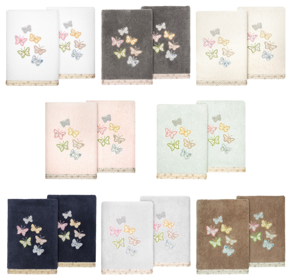 Linum Home Textiles 100% Turkish Cotton MARIPOSA 2PC Embellished Hand Towel Set