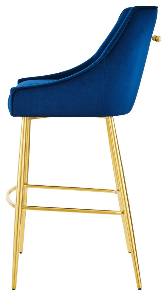 Bar Stool Chair Barstool, Set of 2, Blue Navy, Velvet, Modern, Mid Century