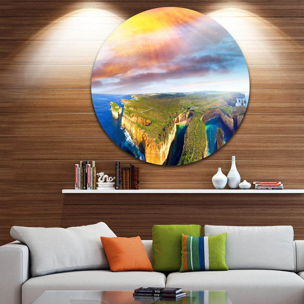 Aerial View Of Great Ocean Road, Seascape Round Wall Art, 23"