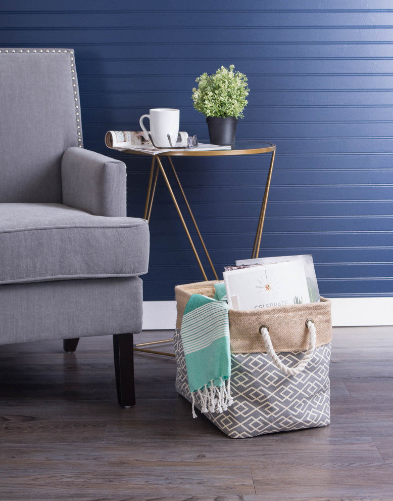 Burlap Bin Diamond Gray Rectangle Medium 16"x10"x12"
