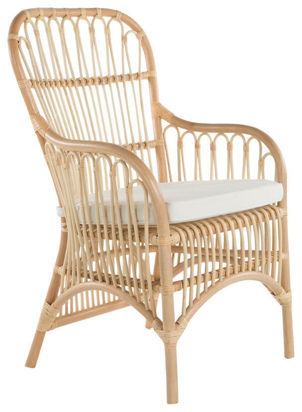 Rattan Loop Armchair With Seat Cushion, Set of 2, Natural-Brown