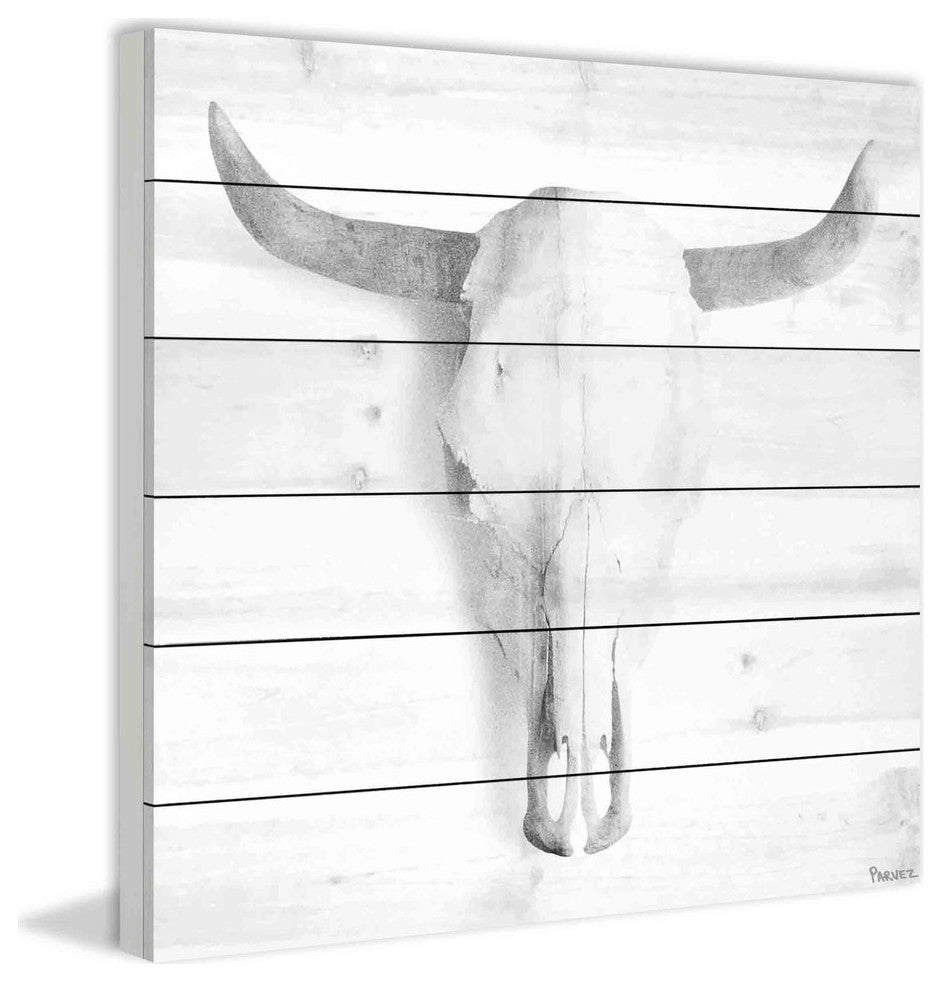 "Horned Skull" Painting Print on White Wood, 32"x32"