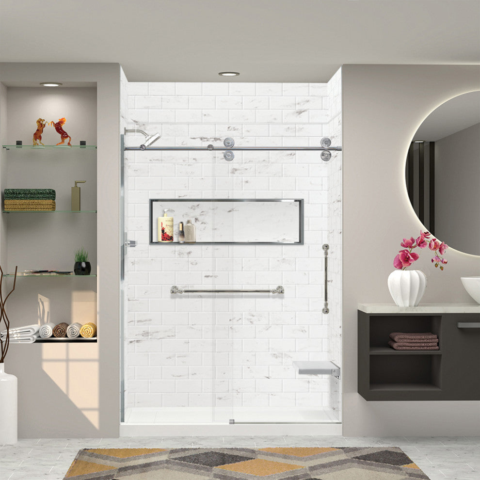 Transolid SaraMar 60"x36"x96" 6-Piece Shower Wall Kit, White Venito