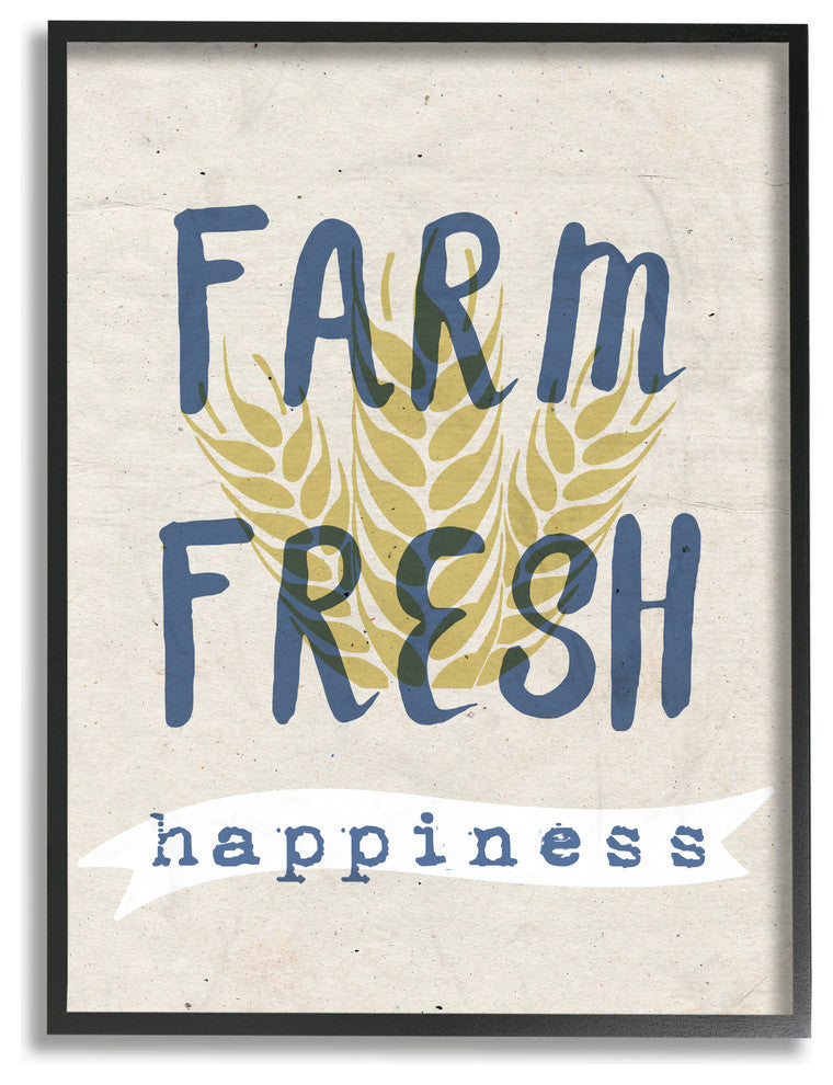 "Farm Fresh Happiness Wheat Typography" 11x14, Framed Giclee Texturized Art