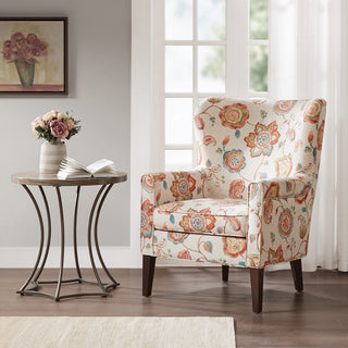 Madison Park Colette Electic Orange Floral Round Wingback Accent Chair