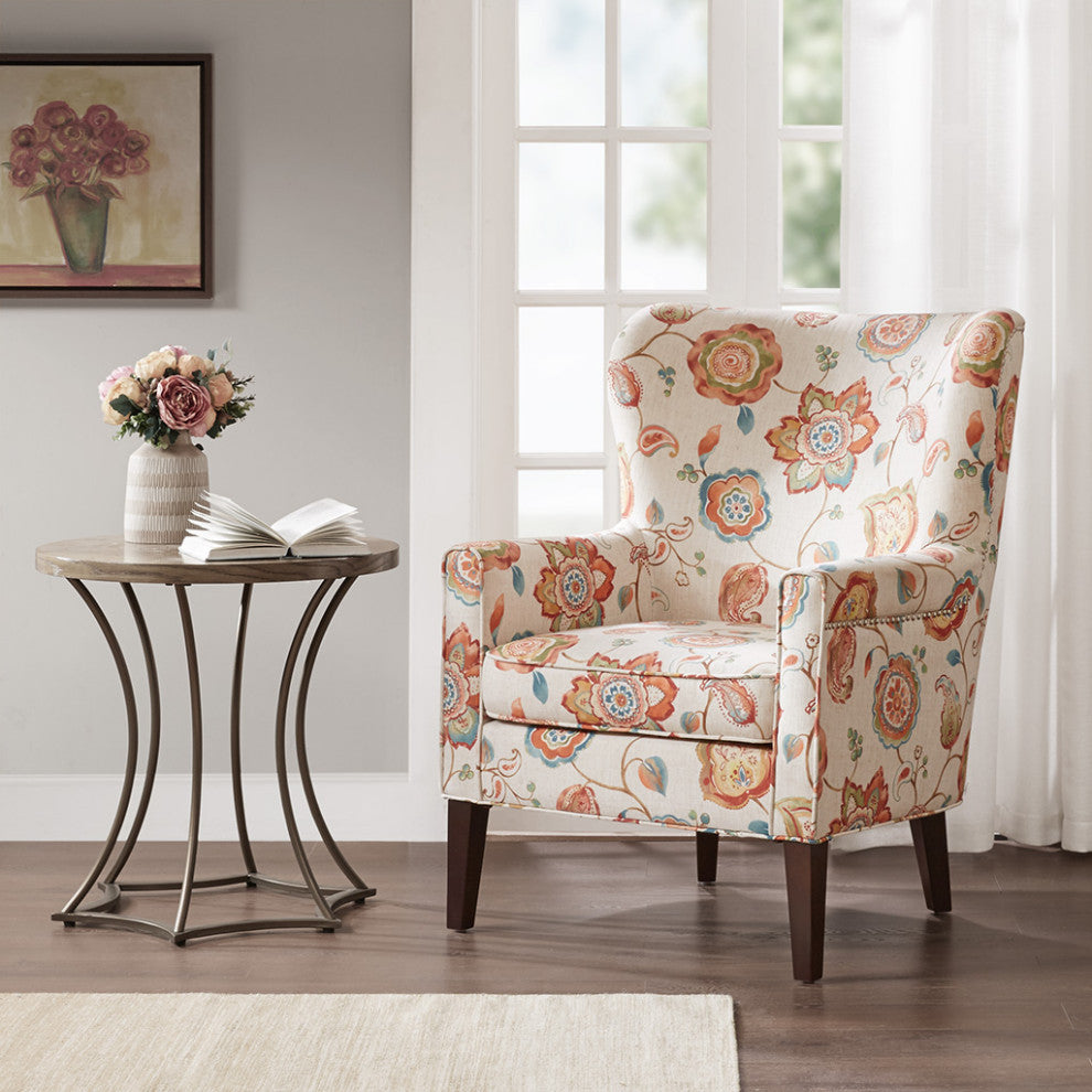 Madison Park Colette Electic Orange Floral Round Wingback Accent Chair
