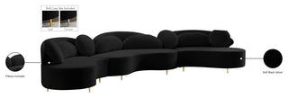 Vivacious Velvet Upholstered 3-Piece Sectional, Black