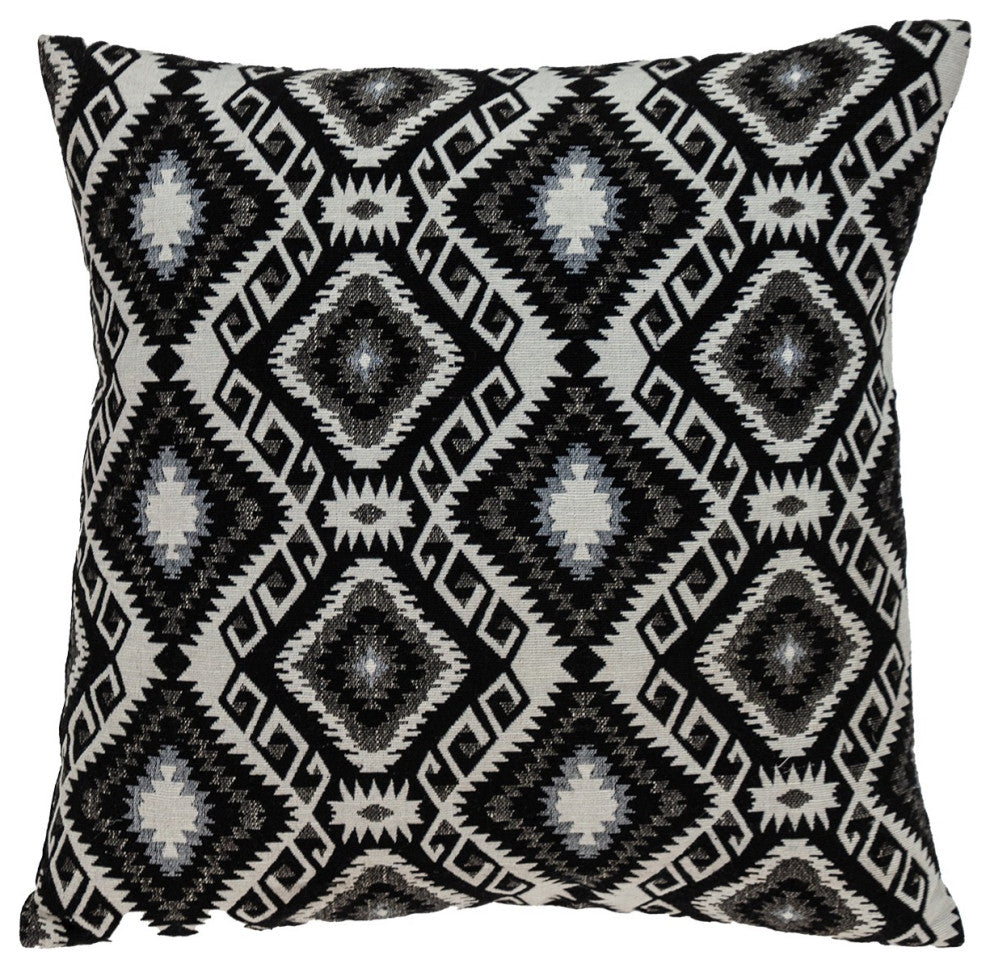Jet Black and White Geo Throw Pillow