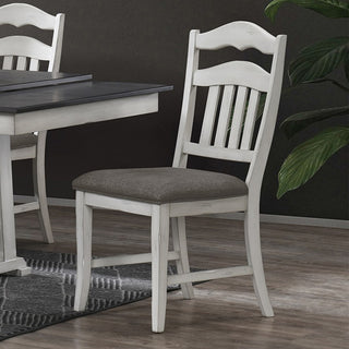 Set of 2 Dining Chairs With Slatted Back, Antique White