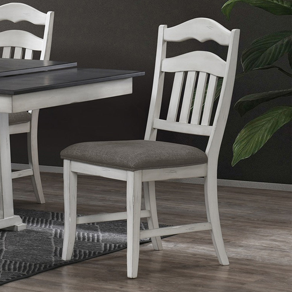 Set of 2 Dining Chairs With Slatted Back, Antique White