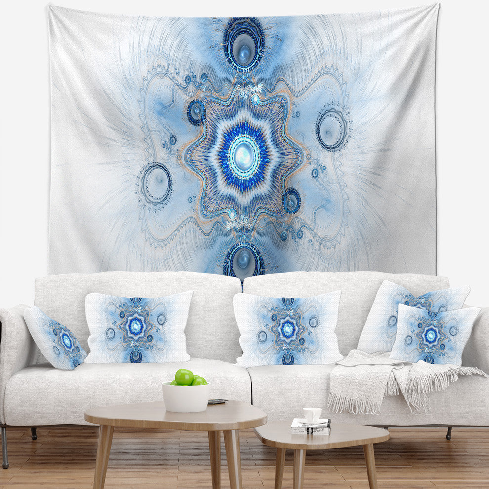 Cabalistic Blue Star Flower Abstract Wall Tapestry, 80"x68"