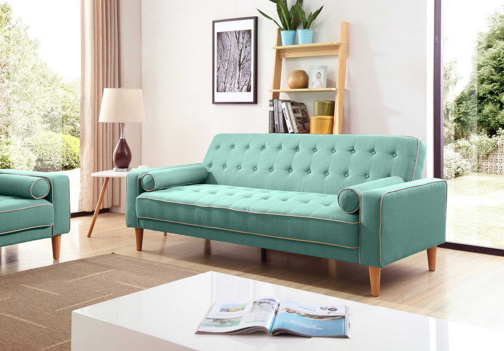 Andrews 85 in. W Flared Arm Polyester Straight Sofa, Teal
