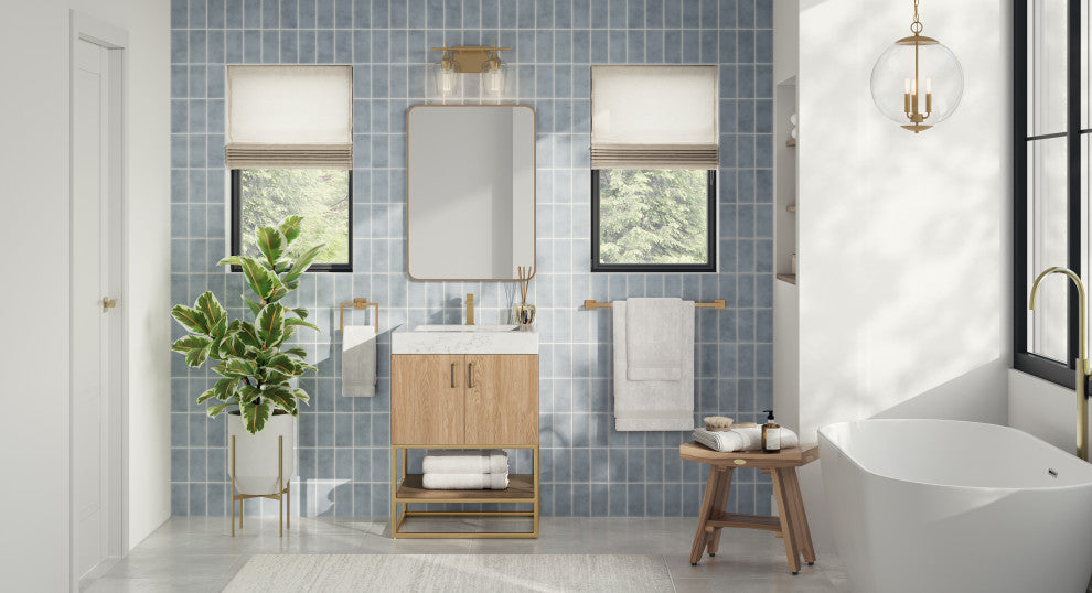 Bahia Bath Vanity, Oak, 24", Brushed Gold Hardware, Single, Freestanding