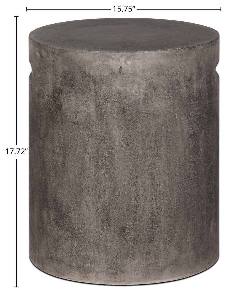 Concrete Round Side Table With Handle, Gray