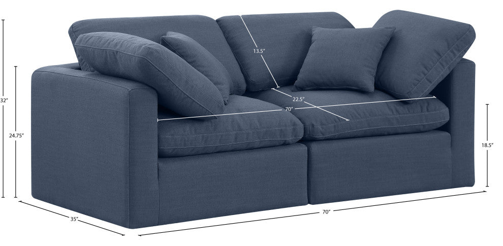Indulge Upholstered Modular Sofa, Navy, 2-Piece: 2 Corner Chair, Down Stuffed Linen Textured Fabric