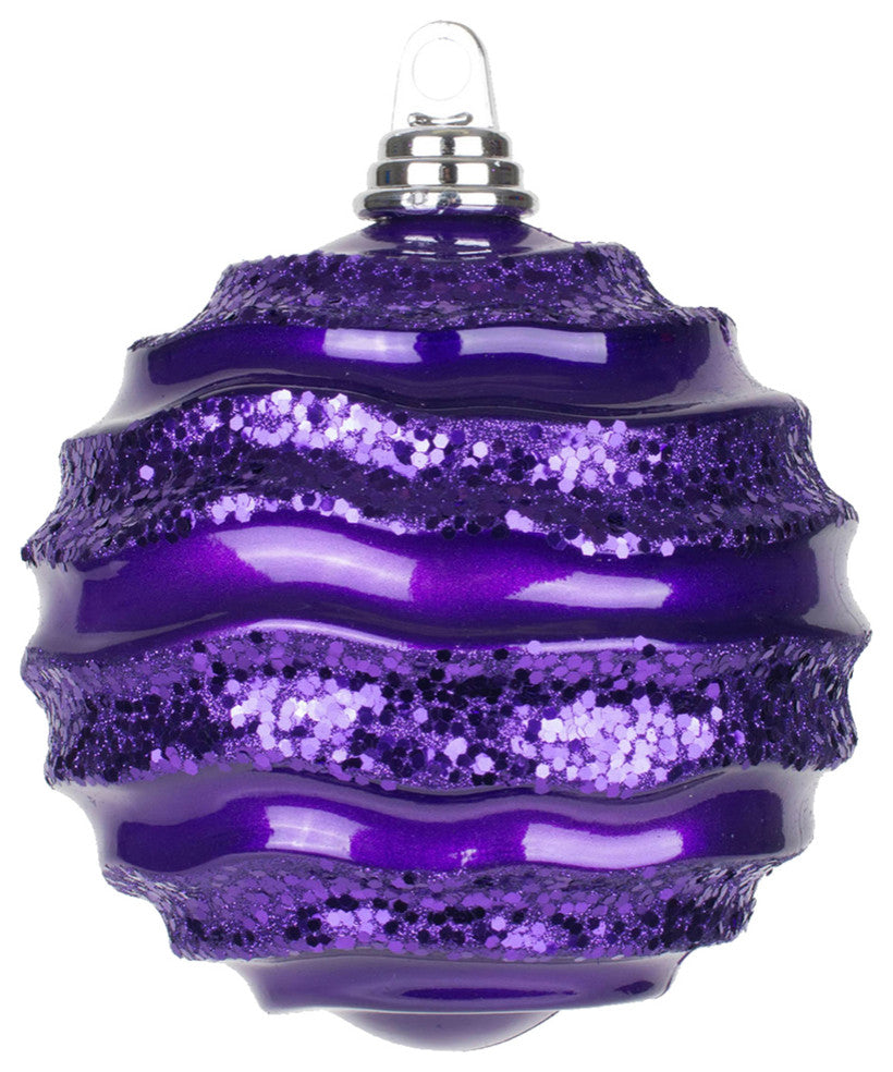 Vickerman M132026 Plum Stripe Candy Finish Wave Ball Christmas Ornament