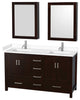 60"DBL Vanity Espresso, White Cult. Marble Countertop, Sinks, Med. Cabinets