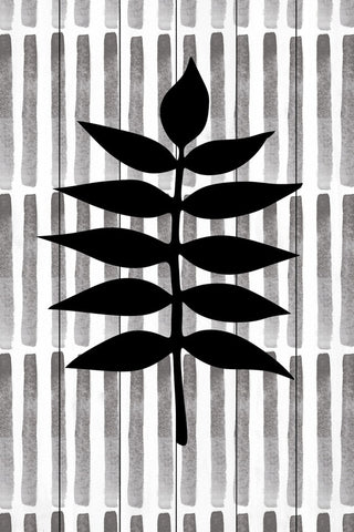 "Black Leaf 3" Painting Print on White Wood