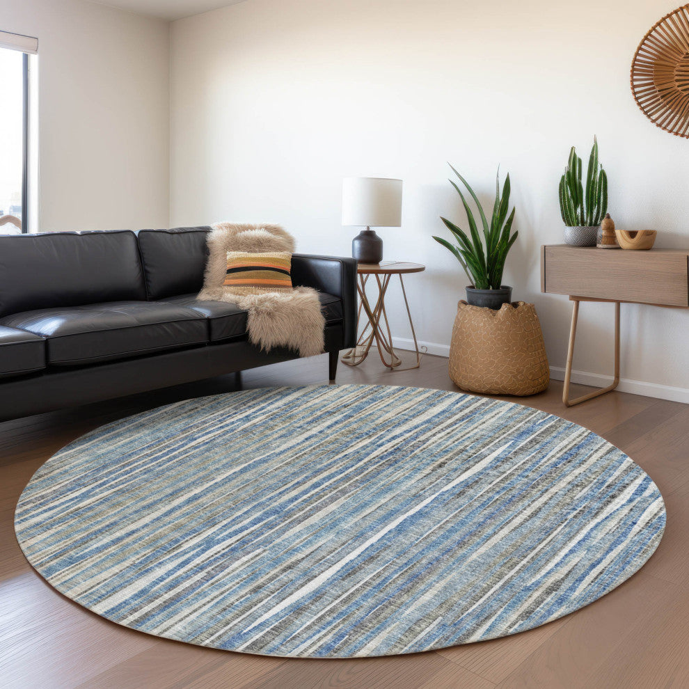 Premium Machine Washable Mayfield AMF31 Blue 8' x 8' Round Rug