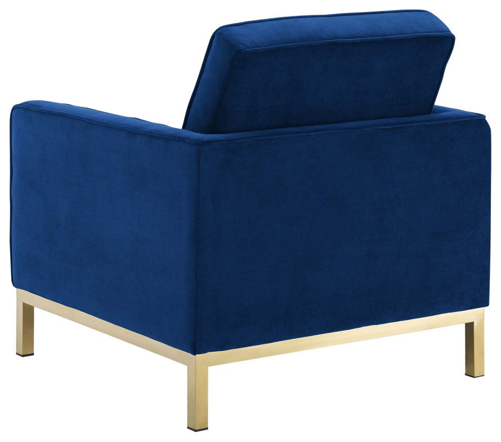 Armchair Accent Chair, Set of 2, Velvet, Gold Blue Navy, Modern, Lounge